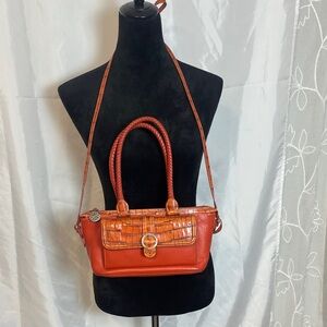 Authentic Brighton Deep OrangeCroc-Embossed Shoulder Bag with small phone case